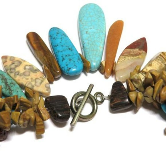 Autumn Magesty! Turquoise, Carnelian, Agate Jasper and Wood Necklace - Picture 8 of 8